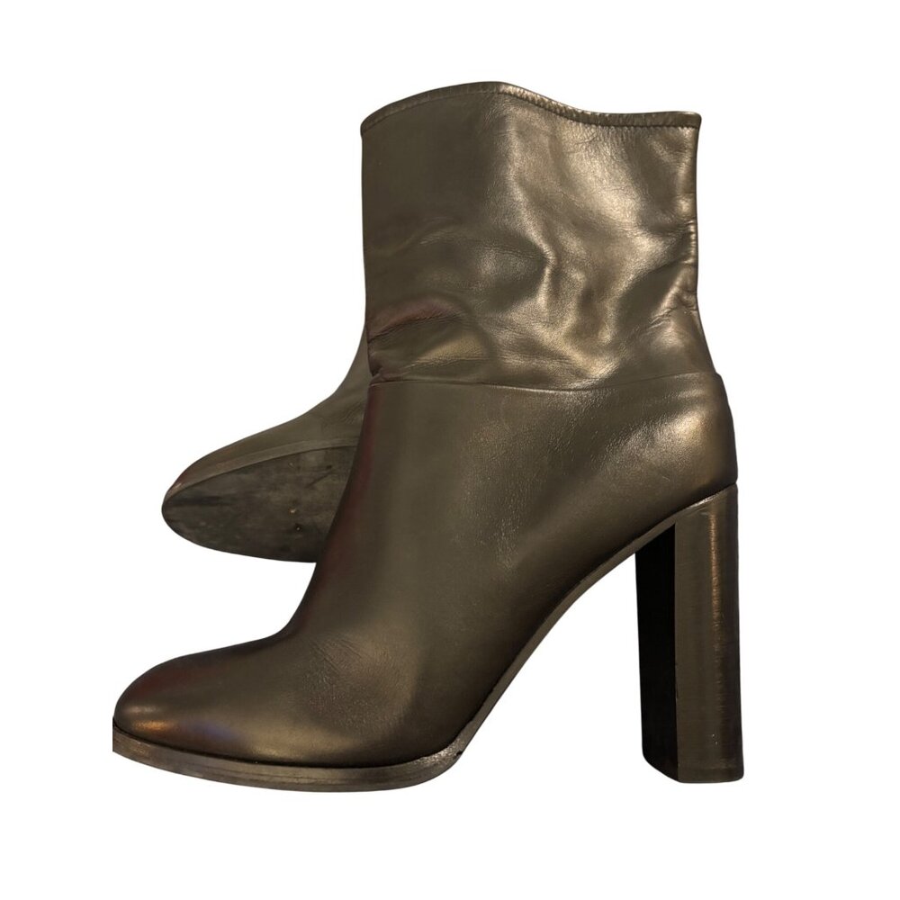 SPAZIO MODA Black Leather High Heel Ankle Boots Women Size 9.5